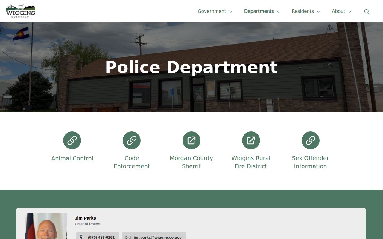 Wiggins Police Department official arrest records contact page in Morgan County